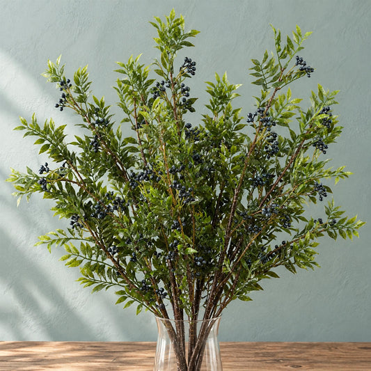 6x 70cm Nandina Foliage Blue Berry Spray Artificial