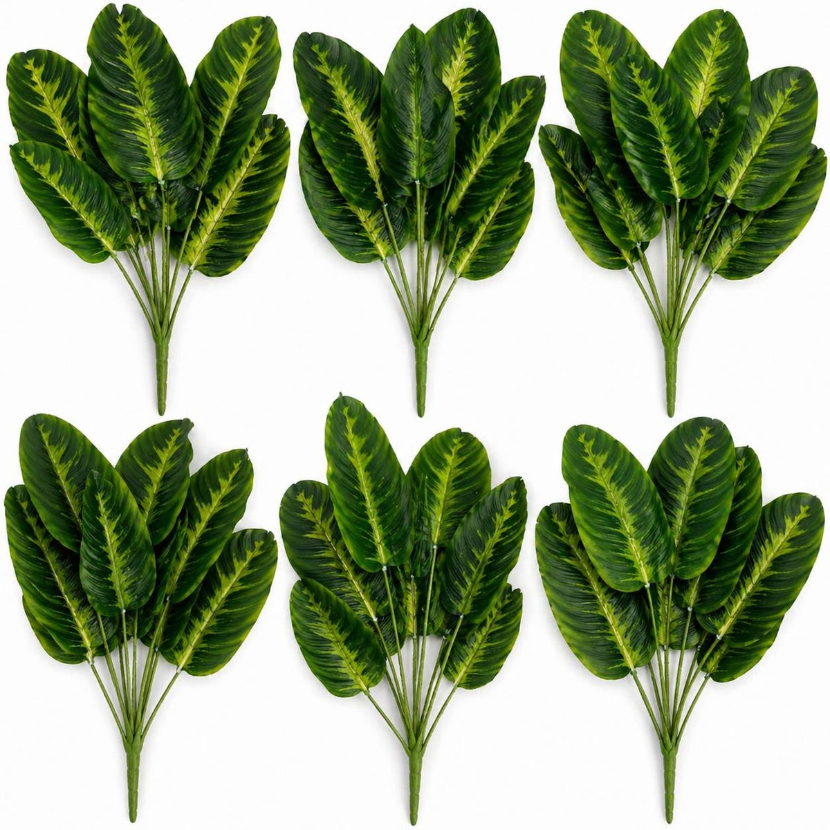 Pack of 6 x 65cm Artificial Dieffenbachia Style Stem Plant Large Faux Green Foliage Arrangement