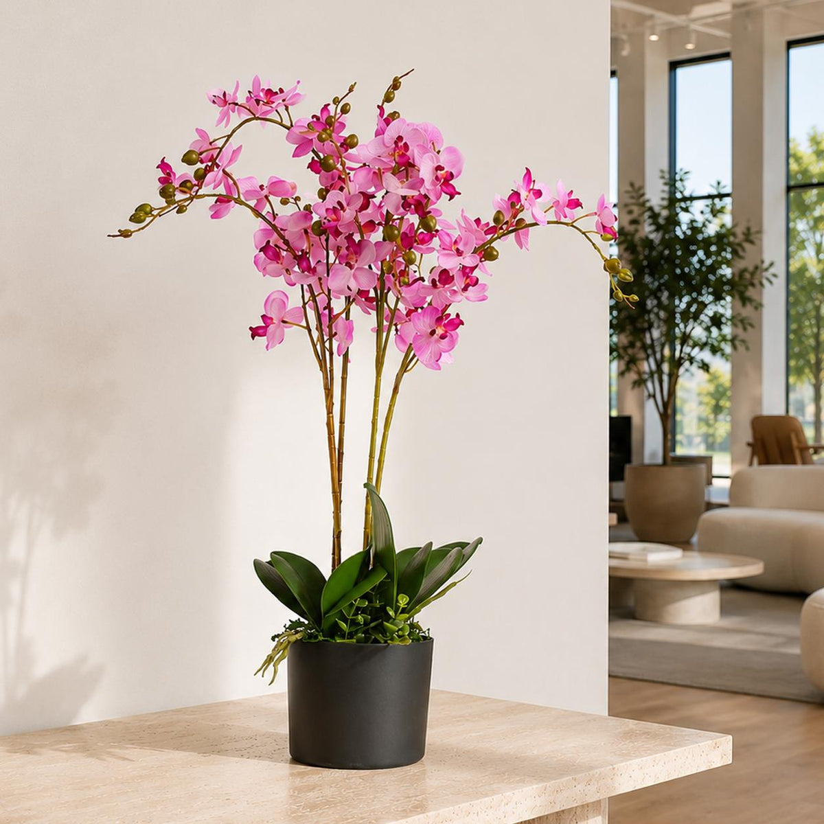 60cm Artificial Luxury Orchid Triple Stem Pink Realistic Plant – image 5