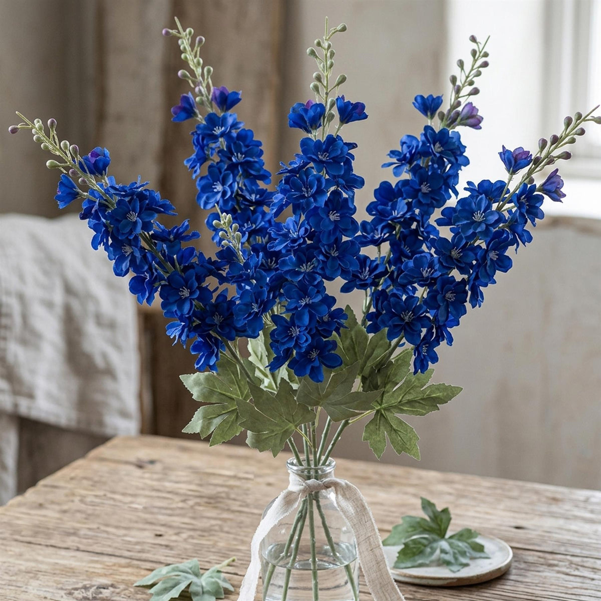 Pack of 6 x 85cm Artificial Blue Larkspur Flower Stems
