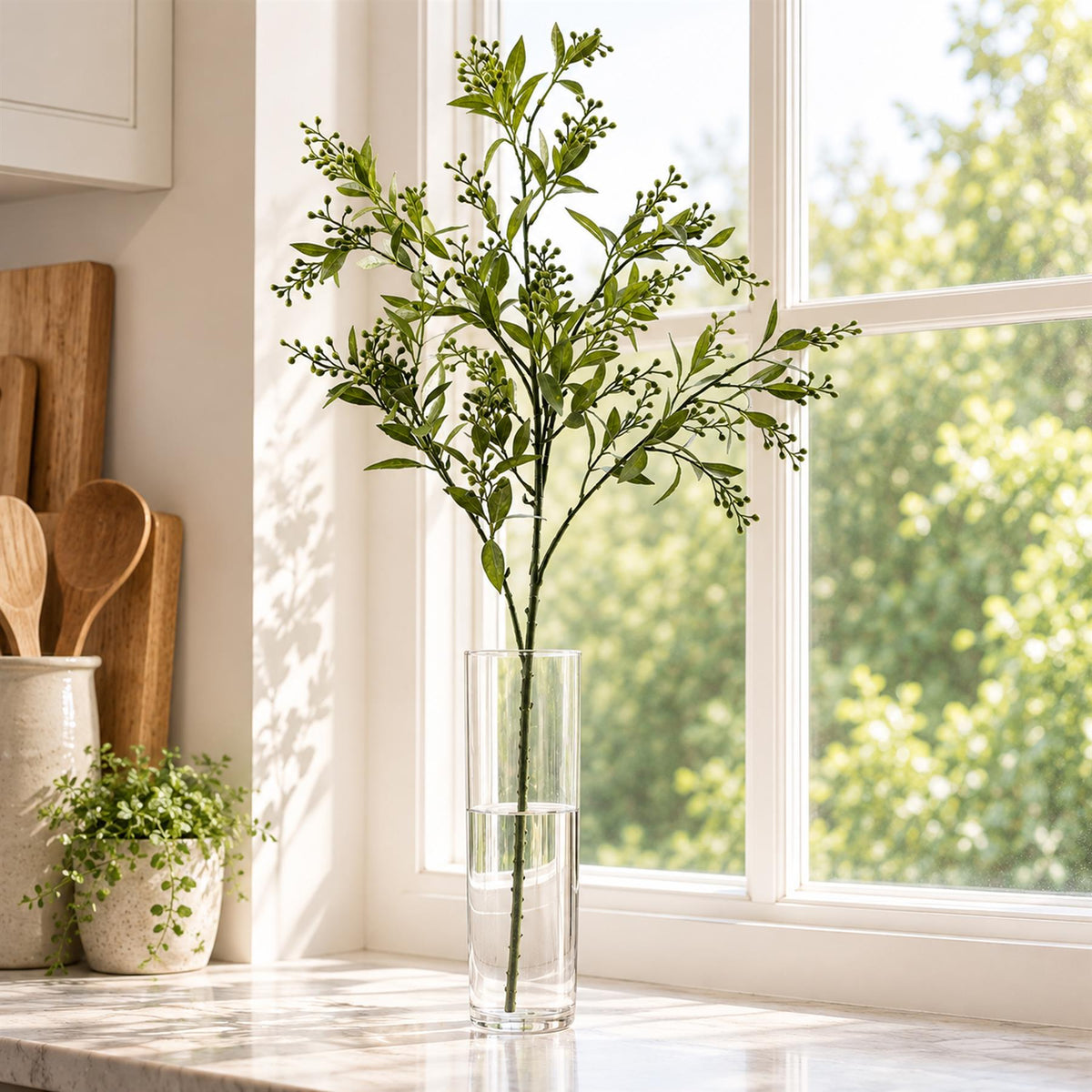 96cm Artificial Green Leaf and Seed Foliage Spray