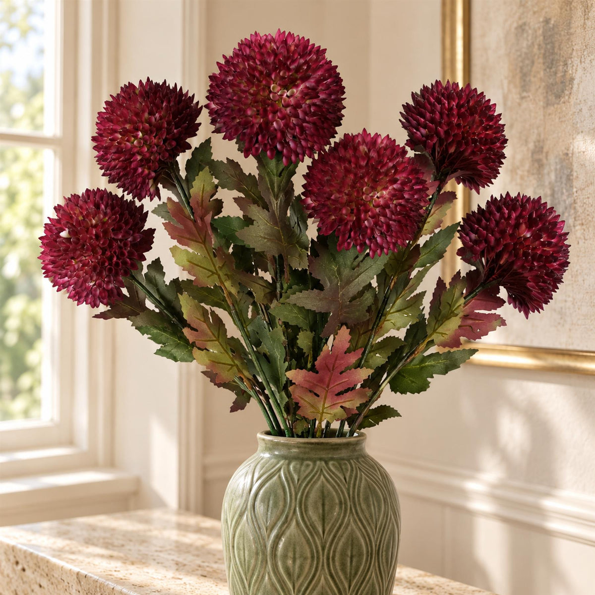 Pack of 6 x 70cm Large Ball Dahlia Artificial Flower Stem Pink