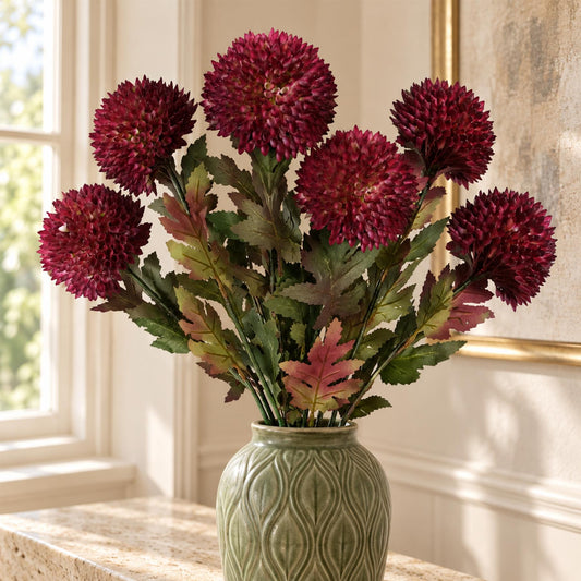 Pack of 6 x 70cm Large Ball Dahlia Artificial Flower Stem Pink