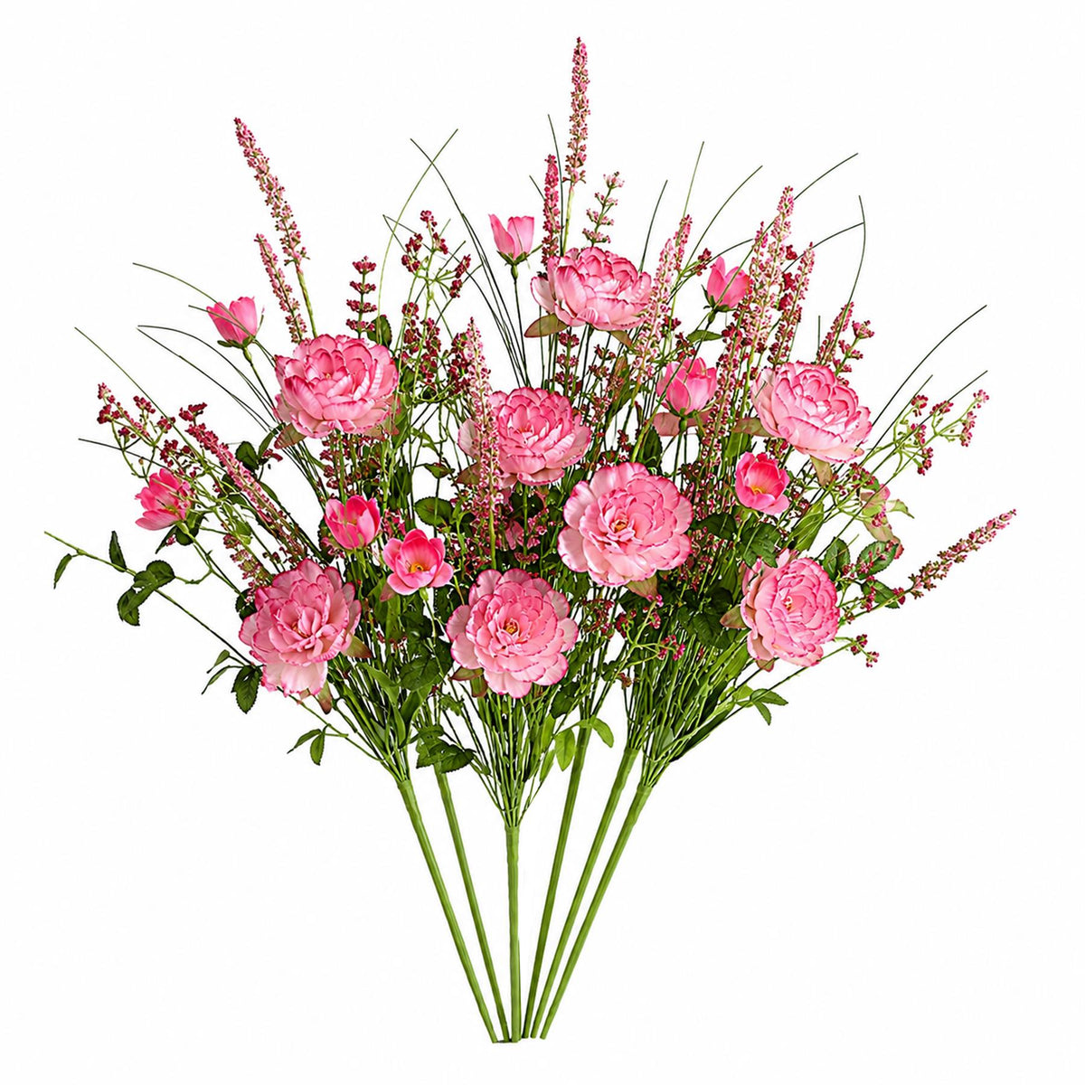 Pack of 6 x 52cm Artificial Pink Peony Wildflower Bouquets