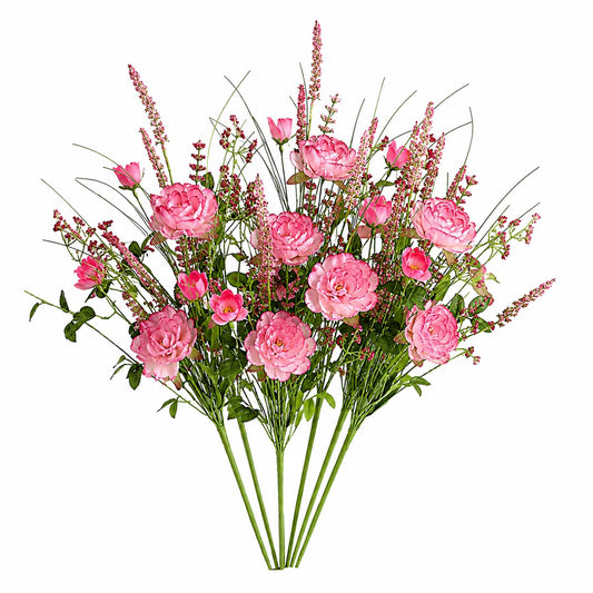 Pack of 6 x 52cm Artificial Pink Peony Wildflower Bouquets