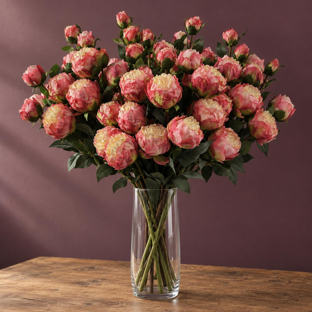 6 x 55cm Pink Peony Artificial Flower Stems - 24 flowers 18 buds