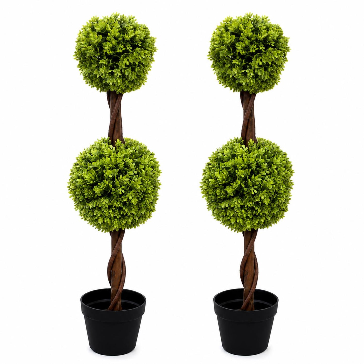 90cm Artificial Pair of Green Double Ball Topiary Trees