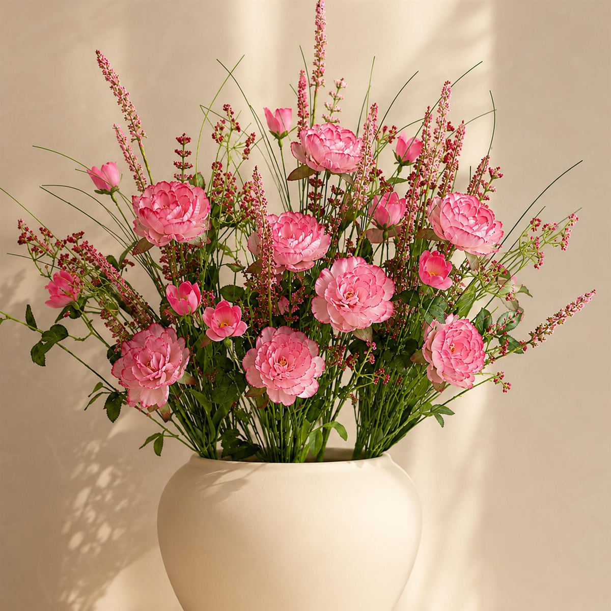 Pack of 6 x 52cm Artificial Pink Peony Wildflower Bouquets