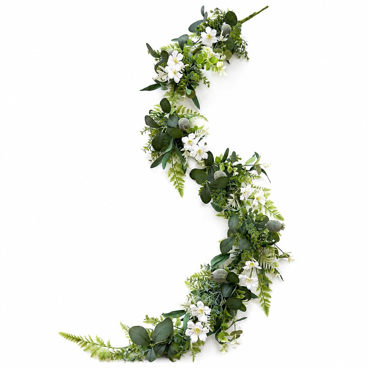 50cm Artificial White Spring Flower Wreath and 155cm Garland Set