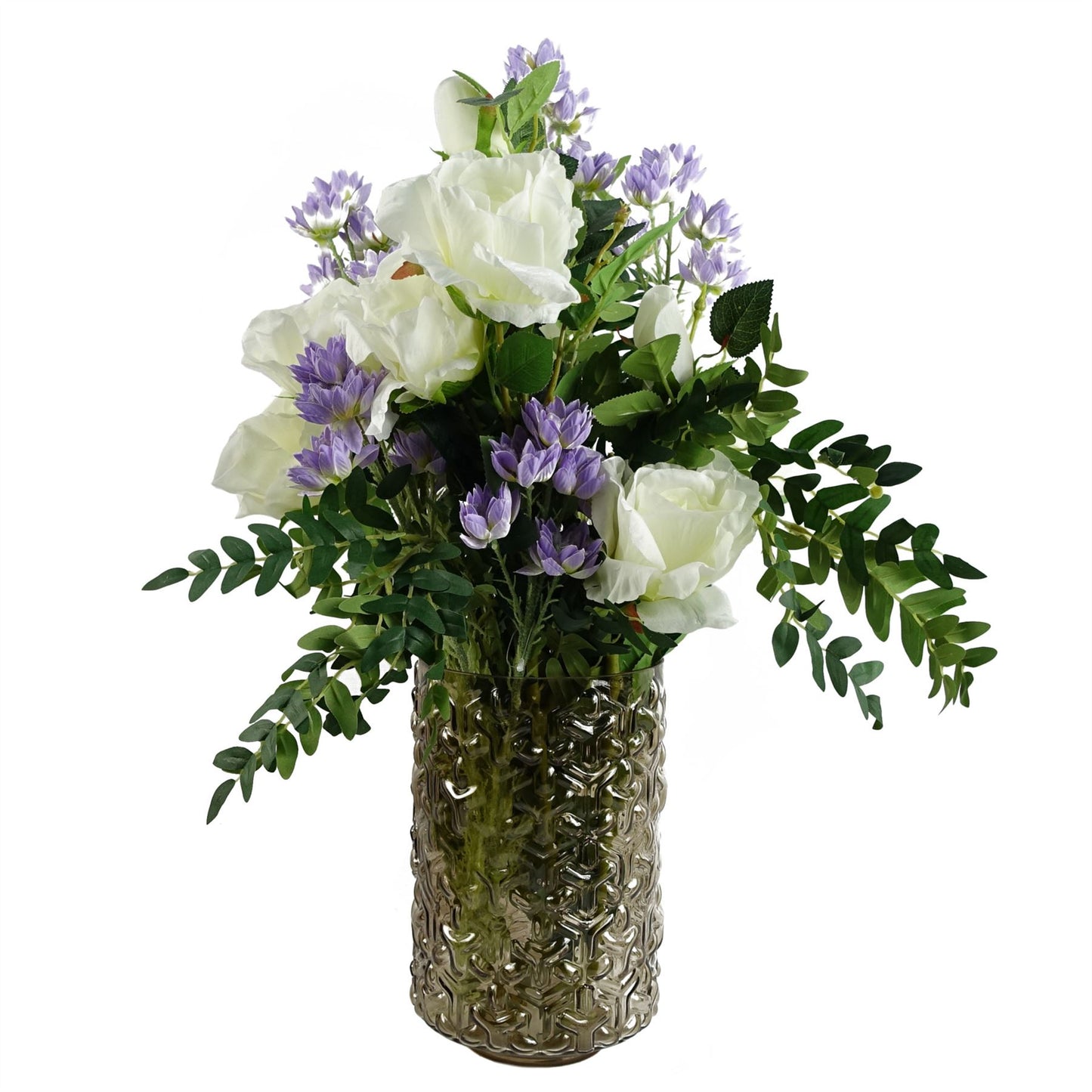 80cm Artificial White Rose Stem 3 flowers