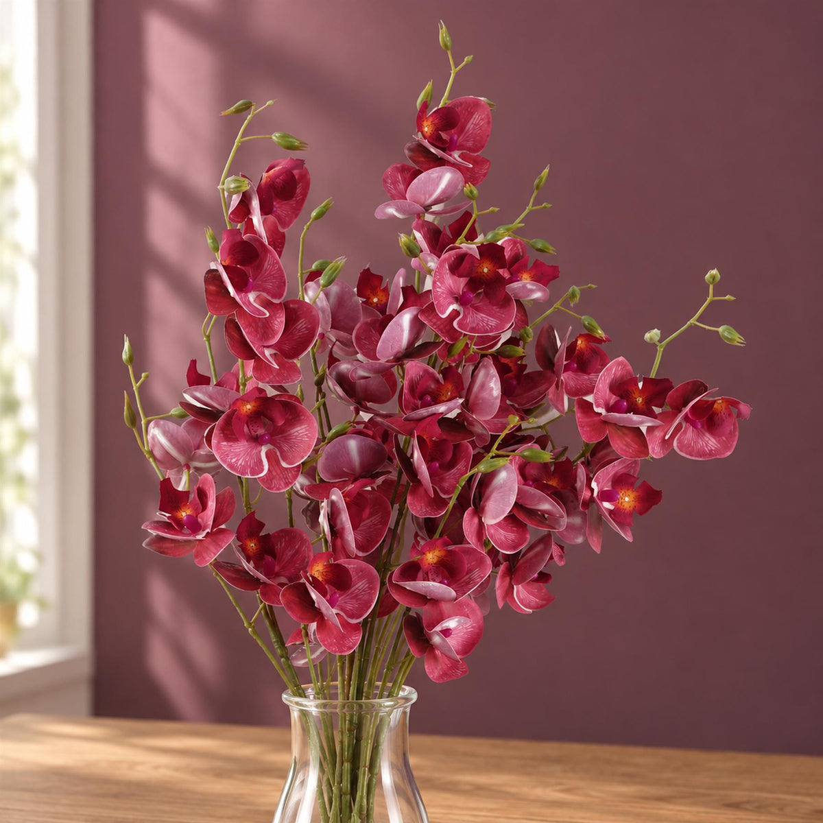 Pack of 6 x 80cm Dark Pink Artificial Mini Orchid Stem