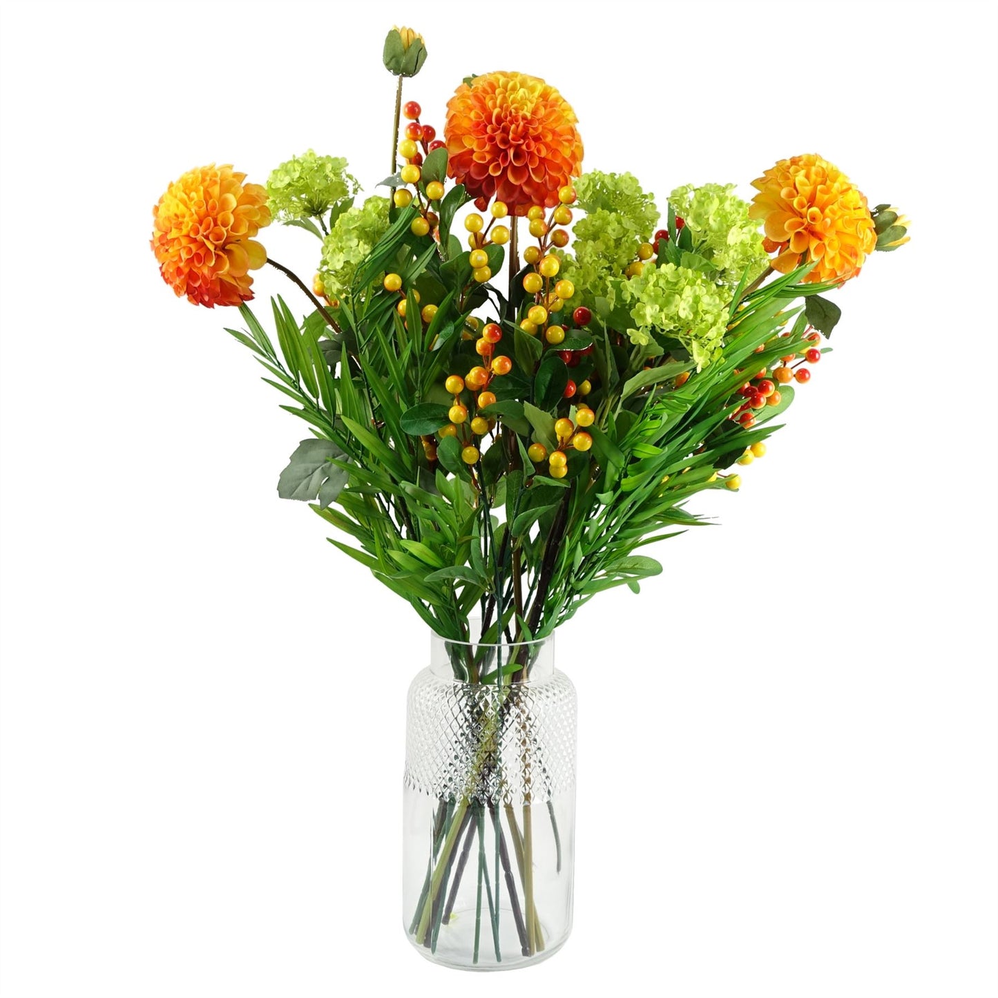 75cm Artificial Orange Dahlia and Fern Display