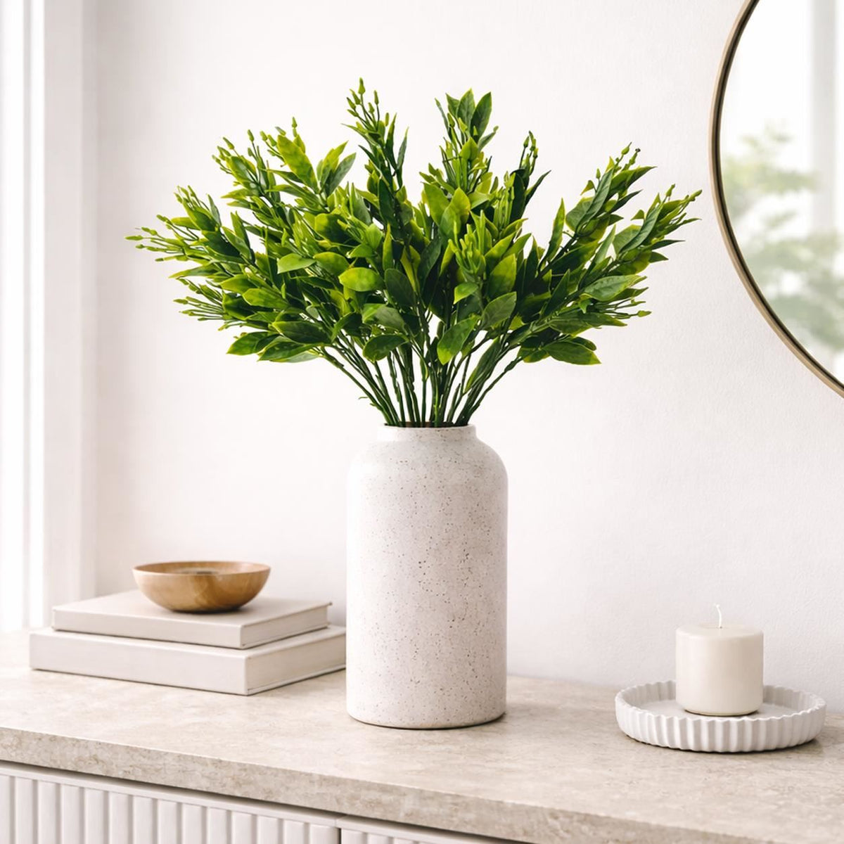 Pack of 6 x 32cm Artificial Green Foliage Spray Stem Faux Leafy Decorative Greenery