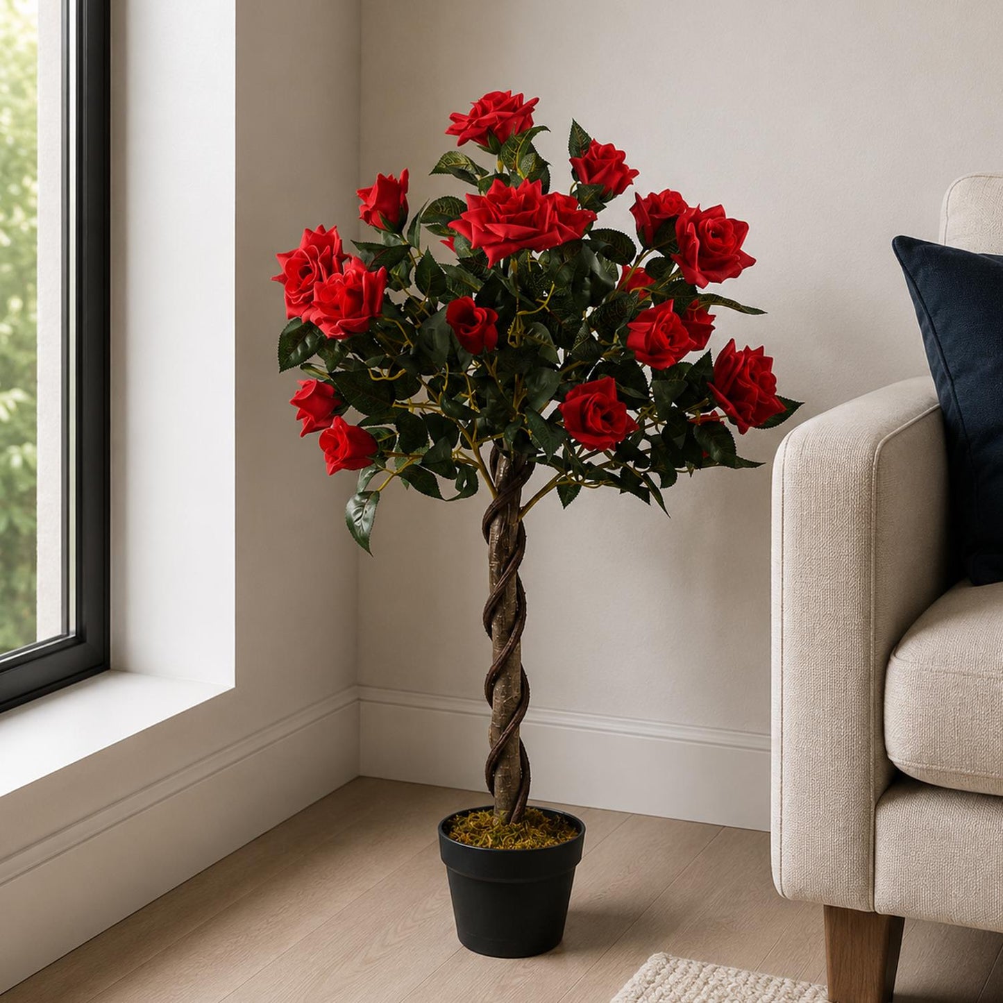 Artificial Red Rose Tree Wedding Twisted Vine Detail 90cm