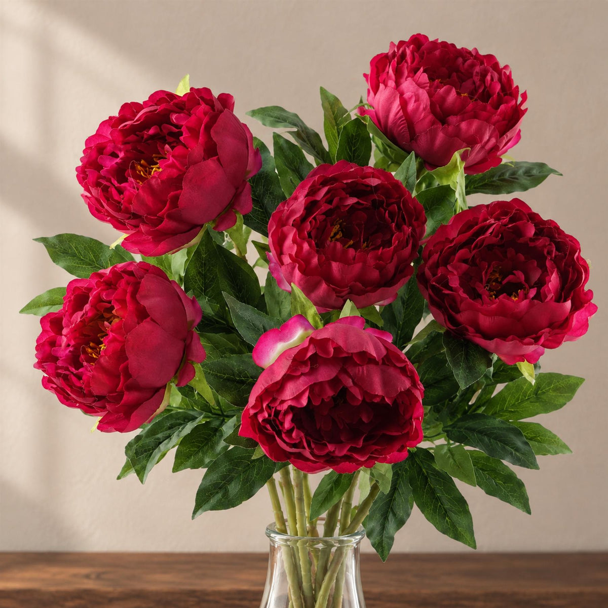 Pack of 6 x 80cm Artificial Dark Pink Peony Stem