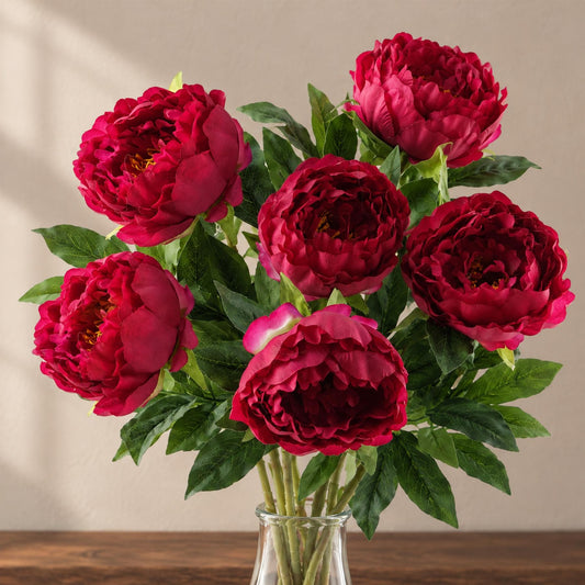 Pack of 6 x 80cm Artificial Dark Pink Peony Stem