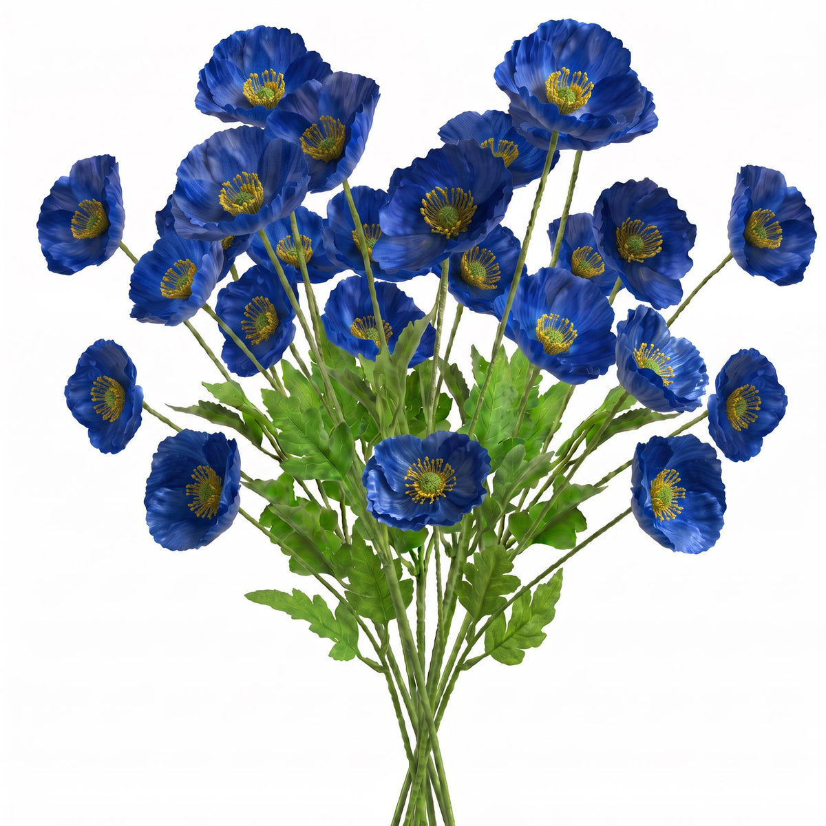 Pack of 6 x 60cm Artificial Blue Poppy Sprays - 4 Flowers Each