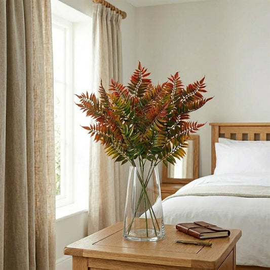 Pack of 6 x 50cm Artificial Fern Spray Stem - Autumn Orange