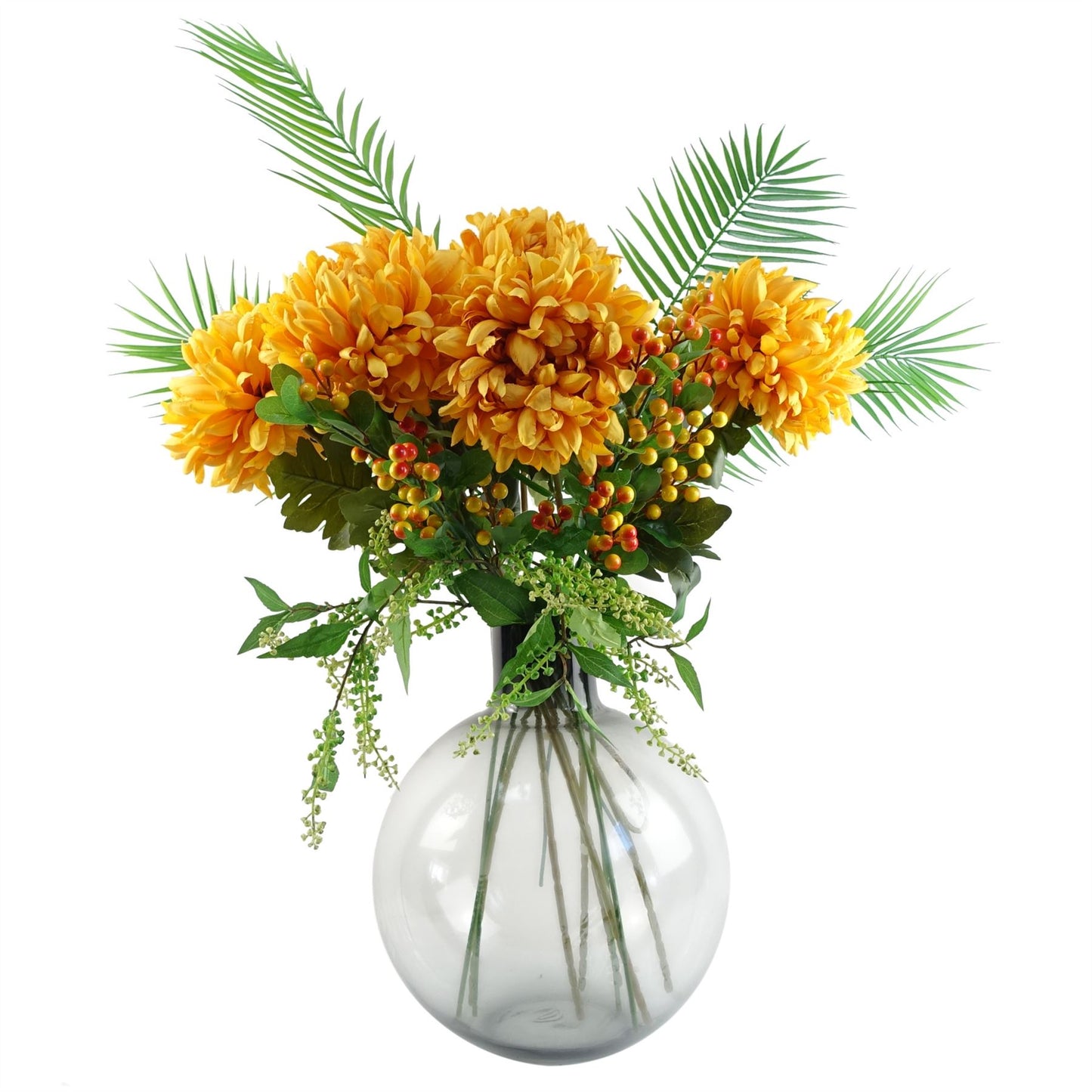 100cm Artificial Yellow Chrysanthemum Glass Ball Vase