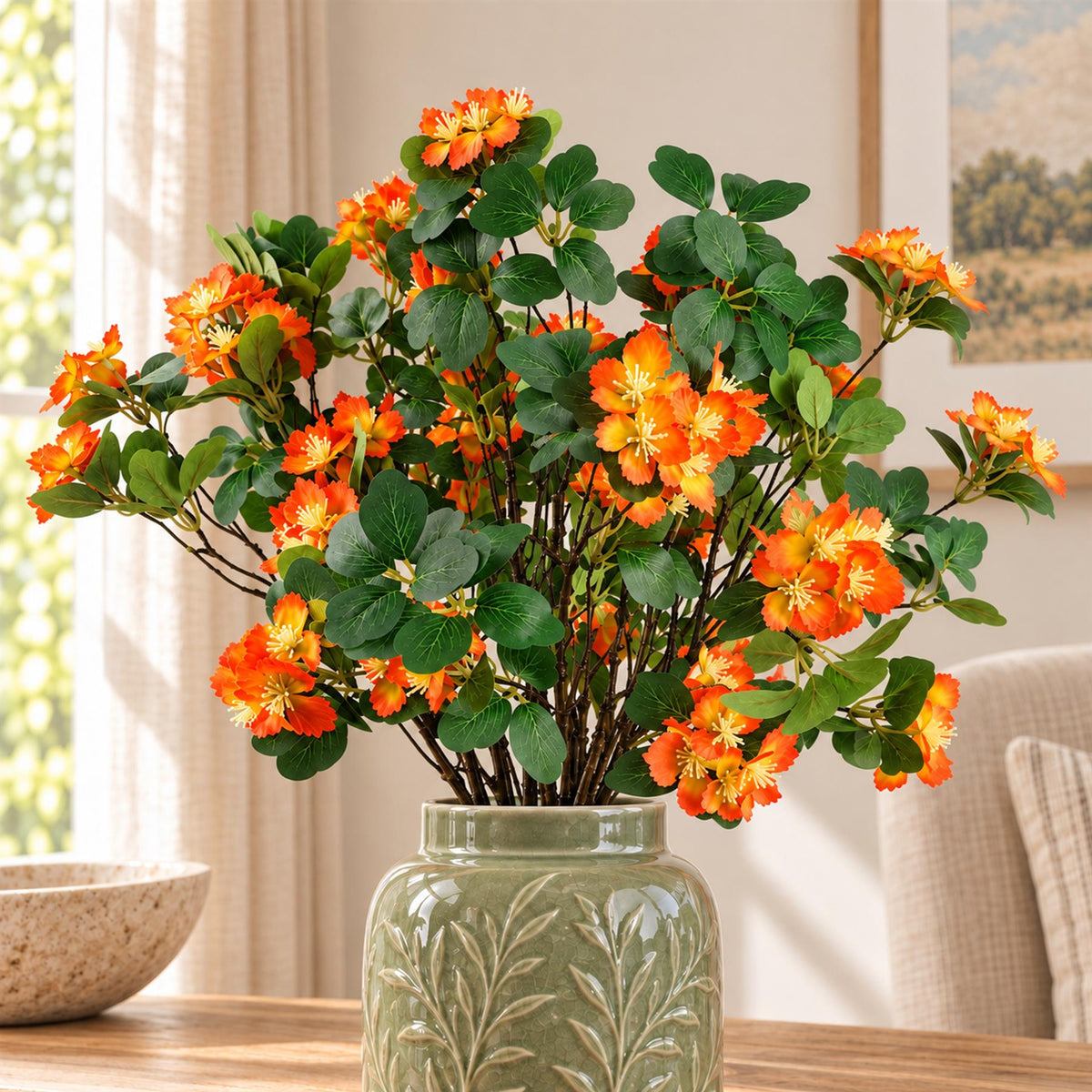 Pack of 6 x 60cm Flower Foliage Spray - Orange