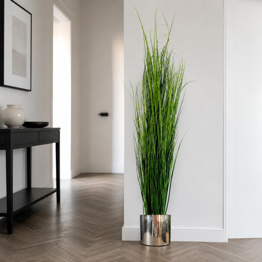 130cm Artificial Onion Grass Plant with Silver Metal Plater