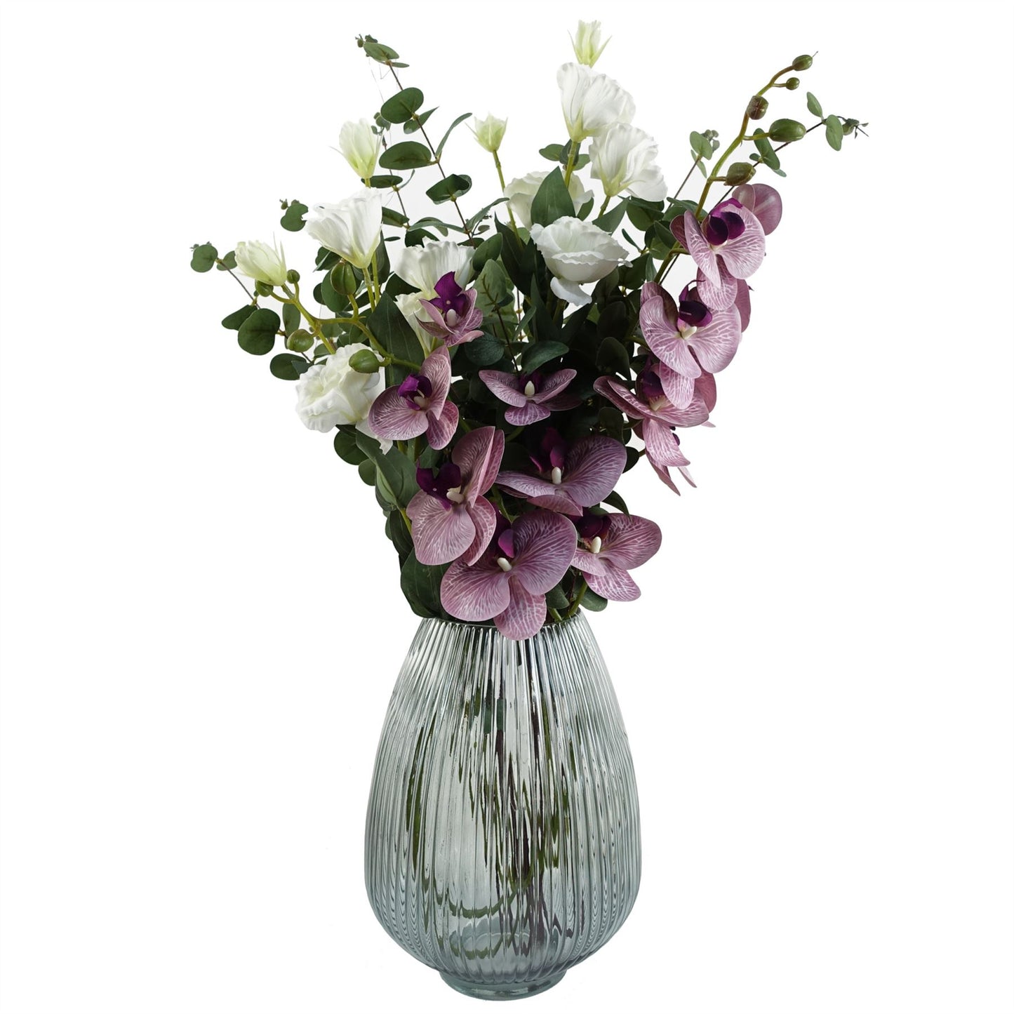 80cm Artificial White Wild Rose Stem 6 Flowers