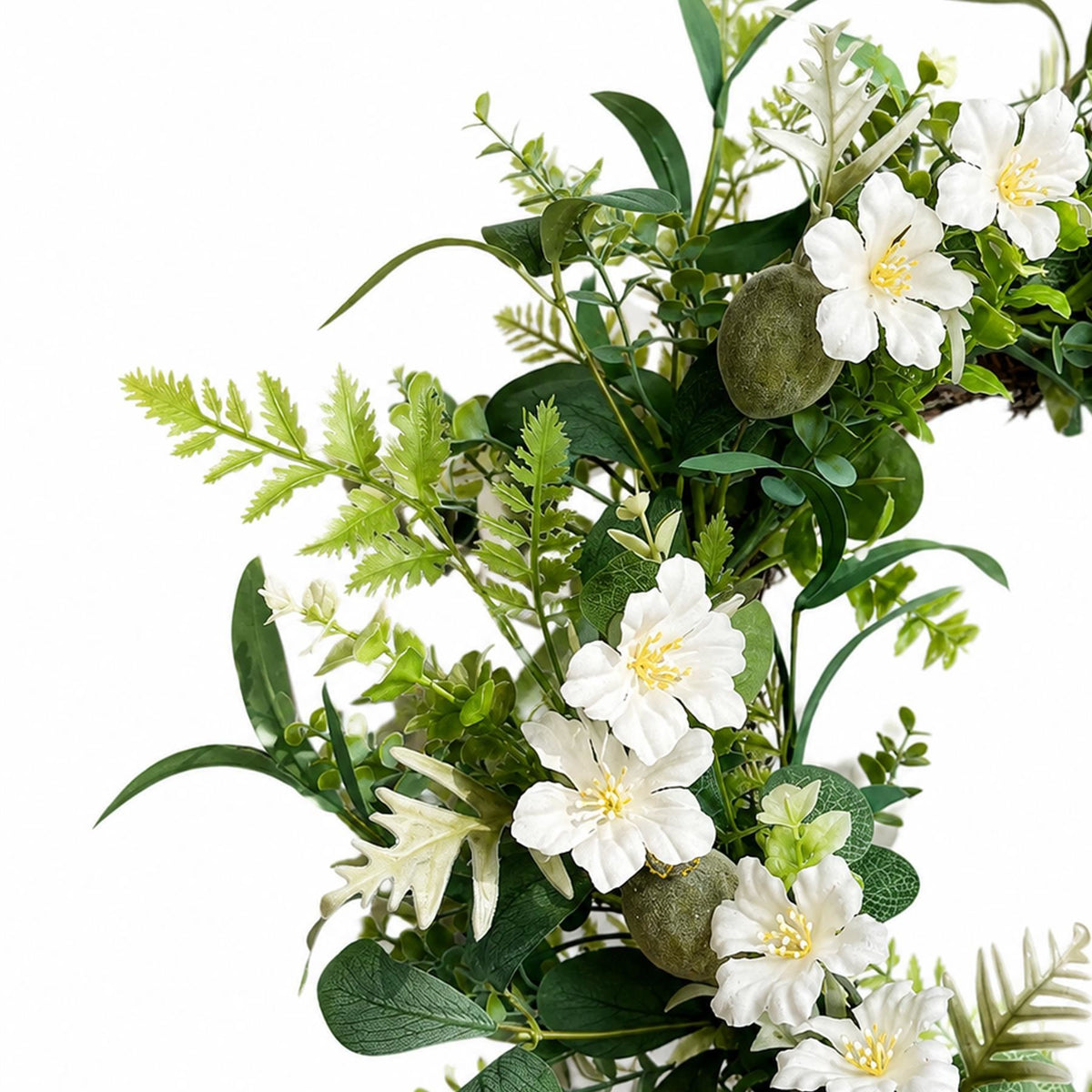 50cm Artificial White Spring Flower Wreath and 155cm Garland Set
