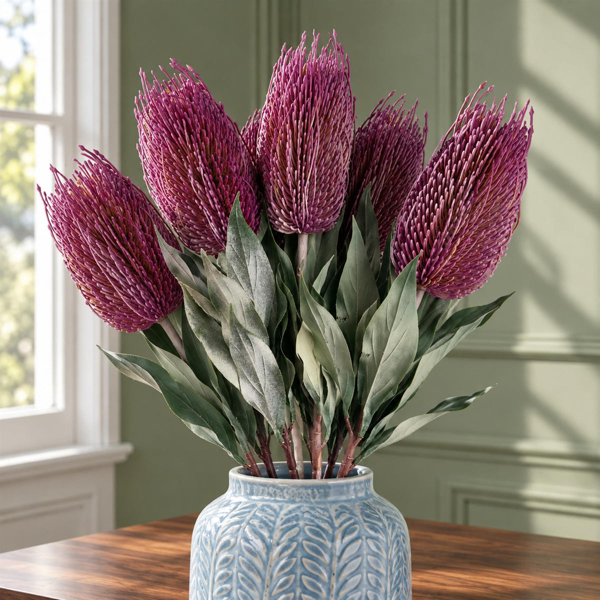 Pack of 6 x 75cm Banksia Menziesii Pink Flower Stem Artificial