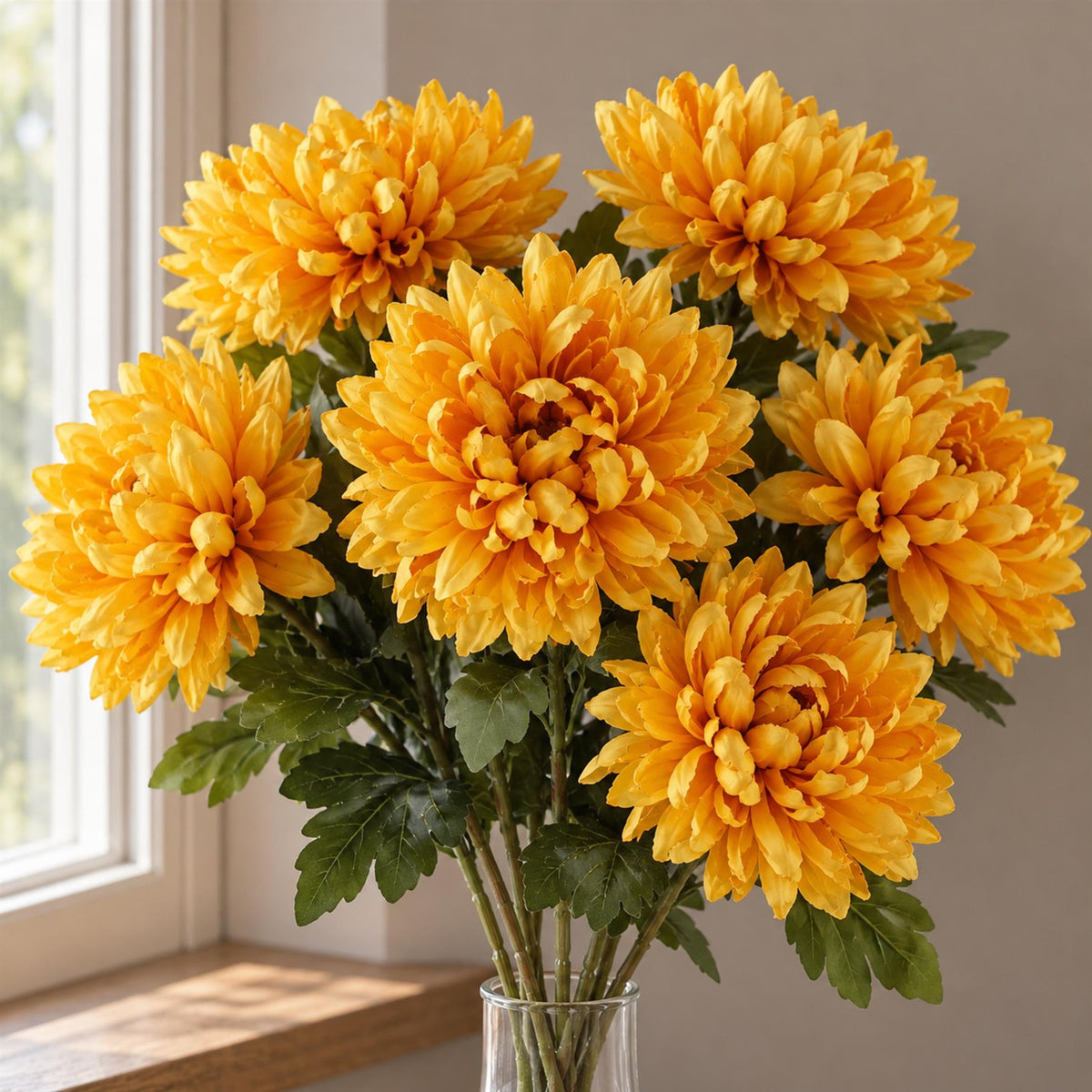 Pack of 6 x 75cm Extra Large Reflex Chrysanthemum - Gold