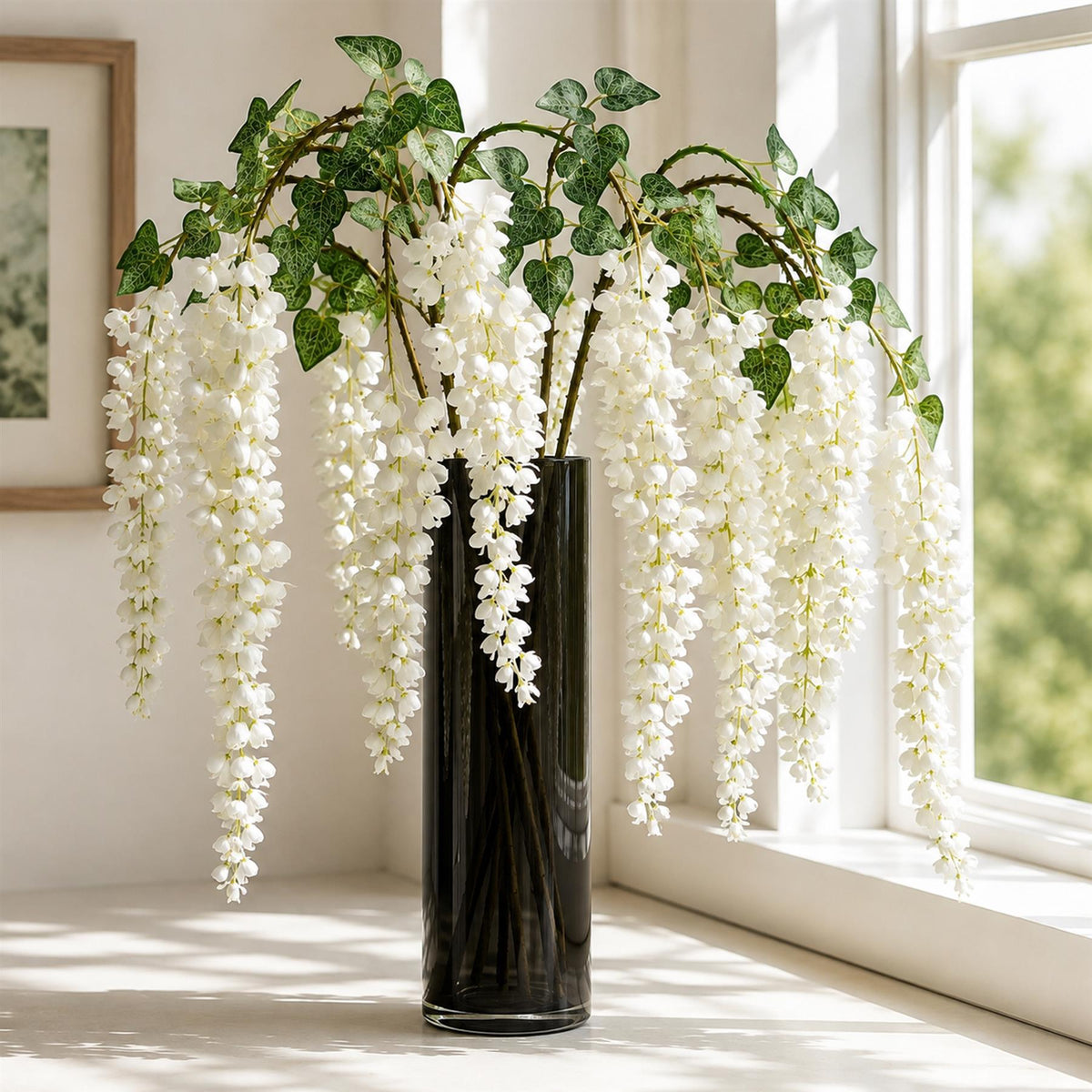 Pack of 6 x 110cm Artificial White Wisteria Flower Sprays
