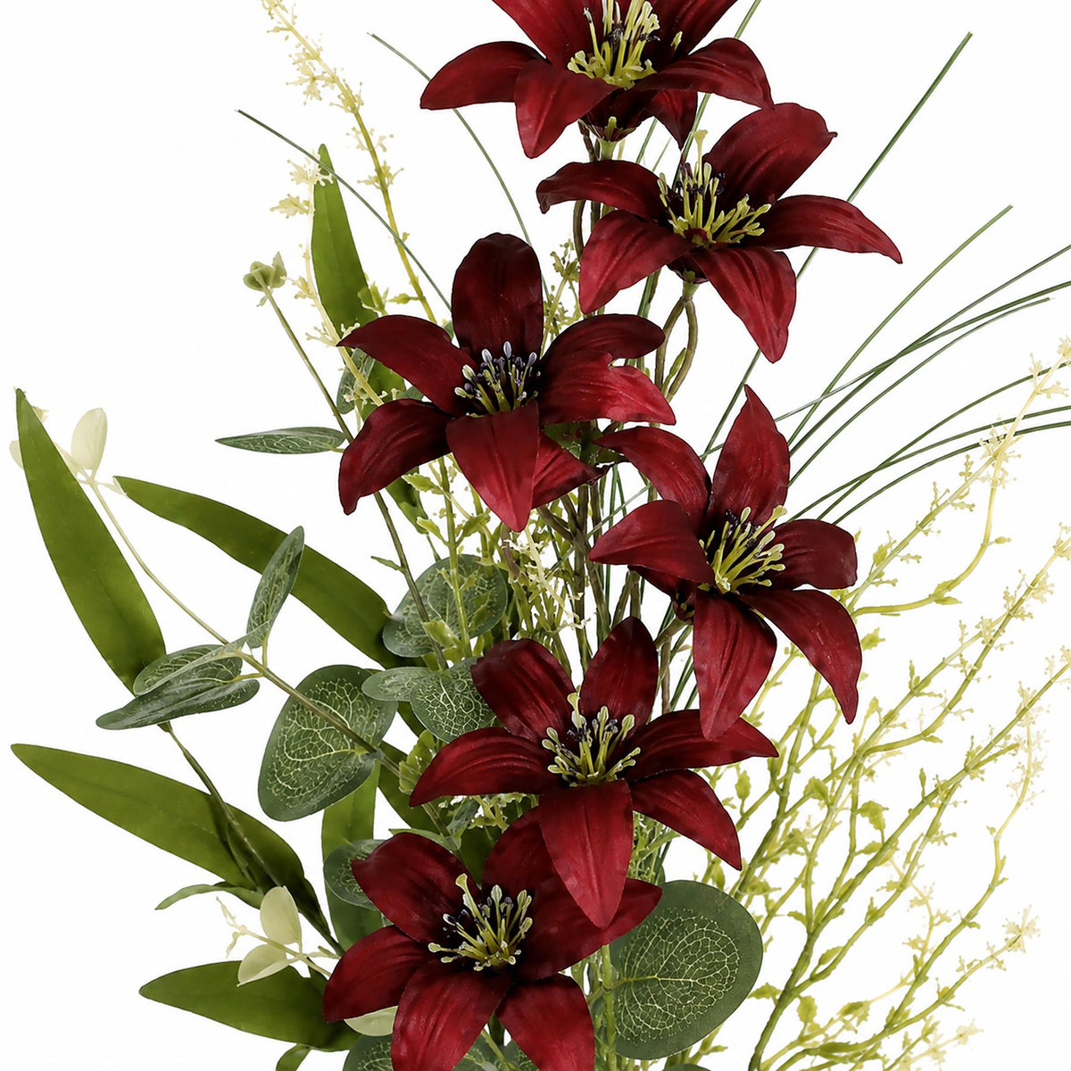 Pack of 6 x 50cm Artificial Burgundy Lily Wildflower Bouquets